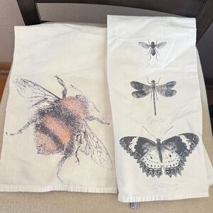 Mary Lake Thompson Set of 2 Insect Moth Bee Print Cotton Hand Towels White